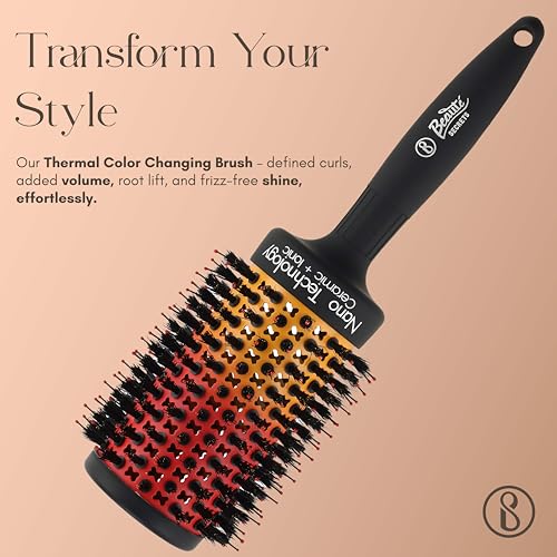 Image of Beaute Secrets Thermal Color Changing Heat Activated Round Brush-Hair Brush -Blow Dryer Brush- Detangling Brush - Reduces Frizz and Adds Volume - Defined Curls, Volume & Root-Lift -53mm Dryer Brush