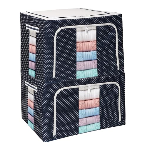 Image of Yellow Weaves Foldable Cloth Storage Box /Wardrobe Organizer - 55 LTR, 2 piece, Blue