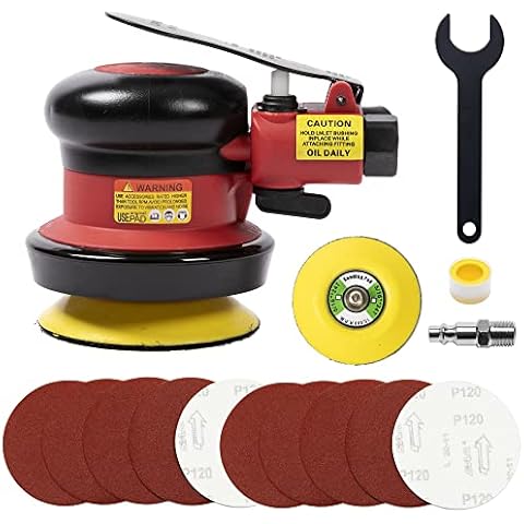 3 inch Mini Palm Air Sander, 3/32 Orbit, MAX12,000 RPM, Random Orbital Pneumatic Polisher with 10 sandpapers and 1 extra hook-loop backing pad (3inch) Cover