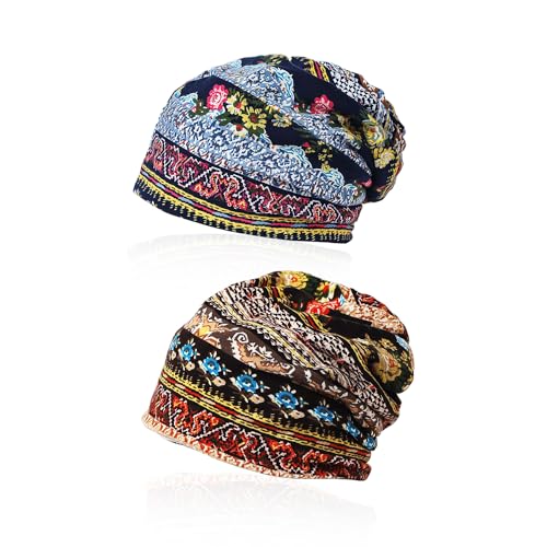 2 copricapo stampato, copricapo sciolto stile etnico, da donna, turbante avvolgente, cappello sportivo, copricapo in cotone elastico, cappello da luna, cappello in stile etnico, Blu, M/L 2 copricapo stampato, copricapo sciolto stile etnico, da donna, turbante avvolgente, cappello sportivo, copricapo in cotone elastico, cappello da luna, cappello in stile etnico, Blu, M/L