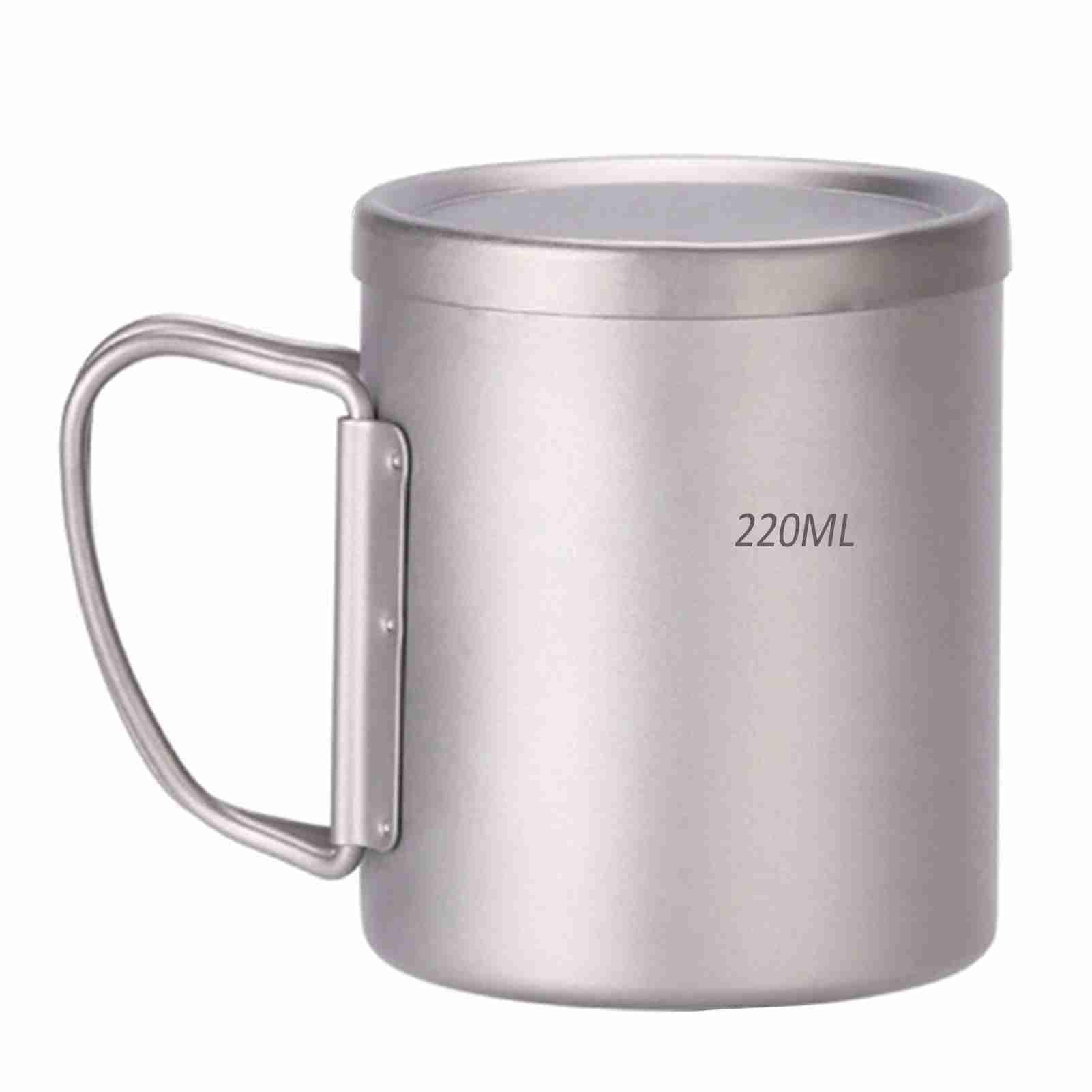 Wakects Doppelwandiger Becher, Leichte Isolierte Reisekaffeetasse, Faltbarer Griff für Camping und Outdoor-Einsatz (220ML)