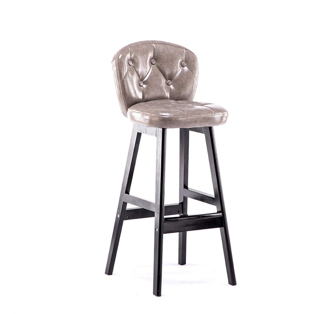 Tabouret de bar cuisine 75 cm avec pieds en bois et assise grise