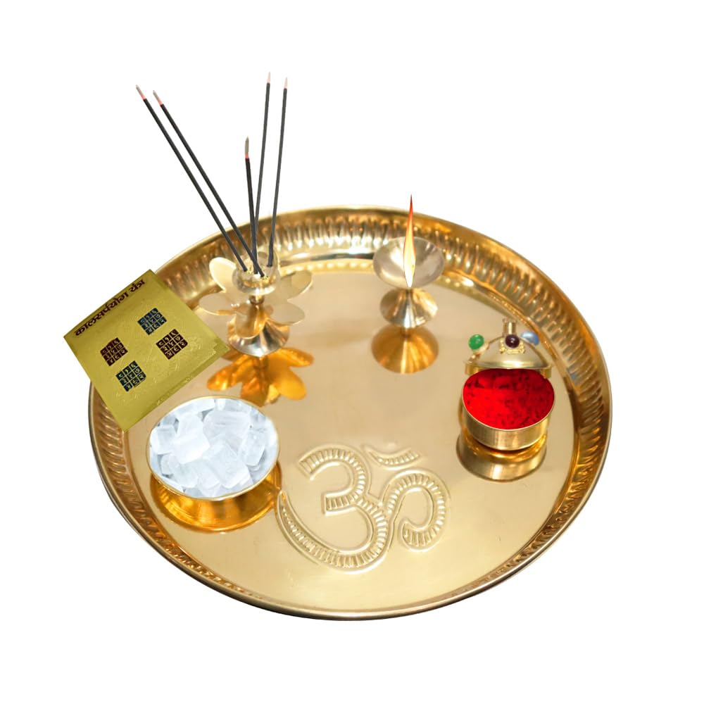 Yantra Pyramid Assiette Ronde Laiton BRACOP Set de 5 Plateaux Sacrés pour Cadeau et Rituel Hindu