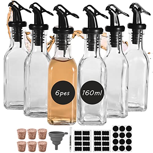 Yonekuon Ölflasche 6x160ml 6 Öl Ausgießer 6 Korken 3 Labels 1 Wipeable Pen 1 Silicone Funnel Set Glasflasche Suitable For Ölspender Olivenöl Flasche Likörflaschen Essig und Ölflaschen Set Cover