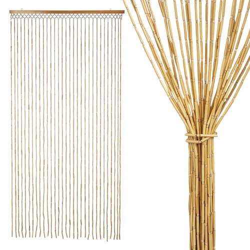 Rideau de porte en perles de bois avec 31 brins 180 x 90 cm - Naturel - Rideau de perles rétro au design bohème chic - Rideau de perles en bois - Rideau...