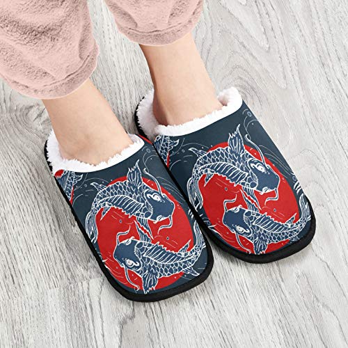 visesunny Cozy Fuzzy Plush Fleece Slippers for Women Men Japanese Art Carp Soft Memory Foam Ladies House Shoes Warm Bedroom Flat Shoe Indoor Outdoor2