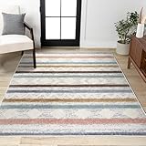 JONATHAN Y Striped Geometric High-Low Indoor Area Rug 4X6 Multi/Cream, Faiza Moroccan for Living Room, Bedroom, Kitchen, Office, Easy-Cleaning, High Traffic, Pet-Friendly, Non-Shedding SNT106A-4