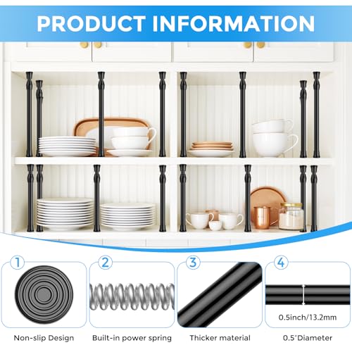 Image of 2 Pack Small Tension Rod 12 to 19 Inch Adjustable Tension Rod Mini Curtain Rod Spring Rod No Drilling Short Tension Rods for Windows, Cupboard, Kitchen, Black