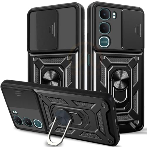 Image of Armor Bumper Back Cover Case for Vivo Y31 5G Rotating Camera Cover, Ring Holder & Kickstand | Heavy Duty & 360 Degree Protection Vivo Y31 5G Back Cover (Black)