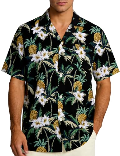 EoBeKee Mens Hawaiian Shirt Short Sleeve Button Down Pineapple Print Tropical Casual Aloha Beach Shirts for Summer Holiday