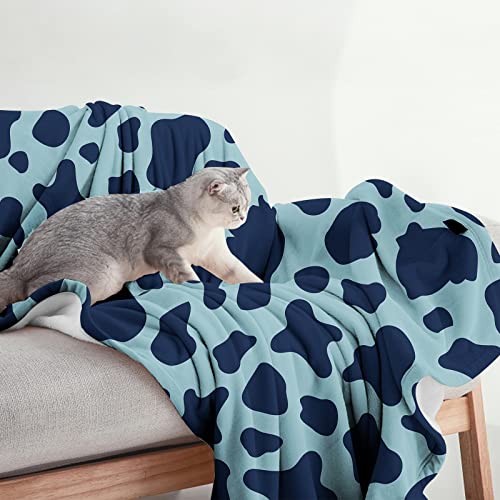Sowide Cow Print Blanket Blue, Soft Fleece Flannel Farm Animal Blanket - Image 3