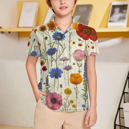 Boys' Classic Polo Shirts Short Sleeve Moisture-Wicking Golf & Tennis Shirts for Youth Teens Animals of Autumn2