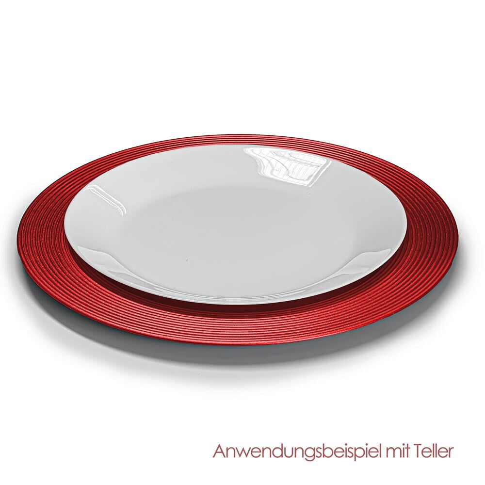 Murago - 6er Set Platzteller ca. 33cm Kunststoff rot - glänzende Unterteller für Teller Dekoteller Kerzenteller Dekoration für Hochzeit Weihnachten Tischdeko
