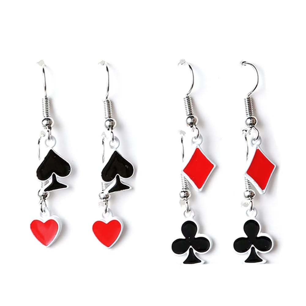 Azusa Sun Shiny Rhinestones Playing Cards Stud Earrings Red Black Poker Suits Stud Earrings for Women Nightclub Party Jewelry