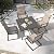 NUU GARDEN 5-Piece Outdoor Patio Dining Set - 4 Textilene Dining Chairs & 37" Table with Umbrella Hole, Weather-Resistant Furniture for Yard Porch Poolside Garden, Beige