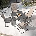 NUU GARDEN 5-Piece Outdoor Patio Dining Set - 4 Textilene Dining Chairs & 37" Table with Umbrella Hole, Weather-Resistant Furniture for Yard Porch Poolside Garden, Beige