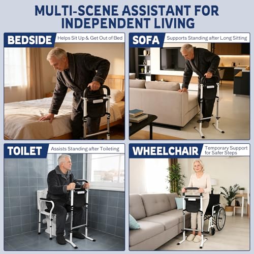 Aufstehhilfe Toilette, Dual Handrail Stehhilfe, WC Aufstehhilfe für Senioren, Höhenverstellung (72-87 cm), mit Licht, Gehhilfe für Senioren Tragfähigkeit 136 kg für Toilette/Sofa/Bett