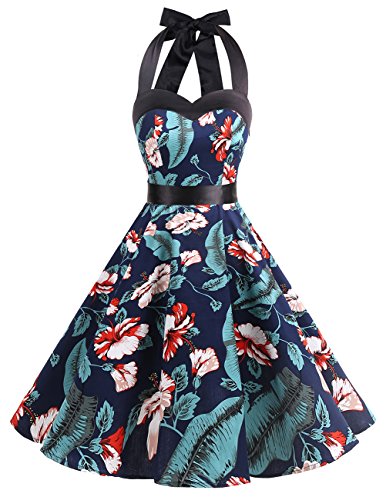 Image of DRESSTELLS Women's Vintage 1950s Cocktail Dress, Retro Tea Party Halter Swing Dresses