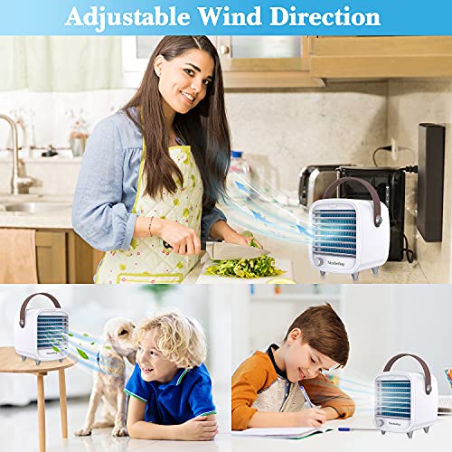 nicehedtop climatiseur portable ventilateur climatisation usb, mini refroidisseur mobile d'air personnel, 4 en 1 air cooler humidificateur fan, vitesse réglable lumière led pour bureau maison