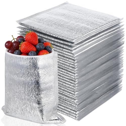 Hemoton - 50 sobres acolchados con aislamiento térmico de burbujas, de grado alimenticio, bolsas de envío de alimentos autosellables para embalaje frágil (20 x 20 cm) 20 cm plata