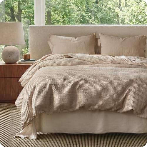 Image of Bedsure Cotton Duvet Cover Queen Size - 100% Cotton Waffle Weave Khaki Duvet Cover, PureWoven Textured Breathable Bedding Comforter Cover for All Season, Includes 1 Duvet Cover 90 inchx90 inch