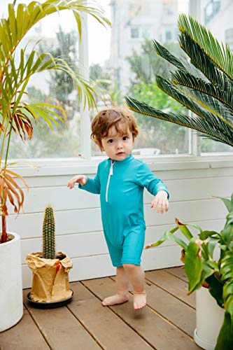 Image of VAENAIT BABY Zip & Snap Rash Guard Swimsuit, UPF 50+ One-Piece Long Sleeve Swimwear, Quick Dry Infant Beach Suit for 0~2T