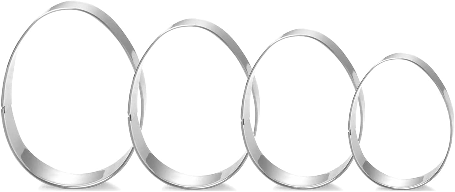 Easter Egg Cookie Cutter Set - 4 Piece - 4", 3 3/8", 2 1/2", 2" - Egg Shaped Cookie Cutters, Stainless Steel Biscuit Pastry Cutters