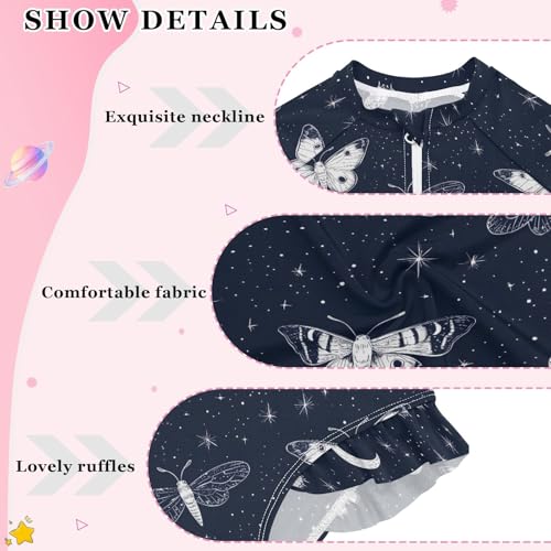 CHIFIGNO One Piece Swimsuits Girls Quick Dry Rashguard Hawaii Swimwear, Moths and Butterflies Navy 3T4