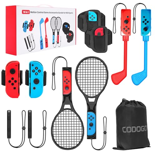 Image of CODOGOY 10 in 1 Switch Sports Accessories Bundle with Carry Bag for Nintendo Switch Sports, Accessories Kit Compatible with Switch 1 /OLED Sports Games