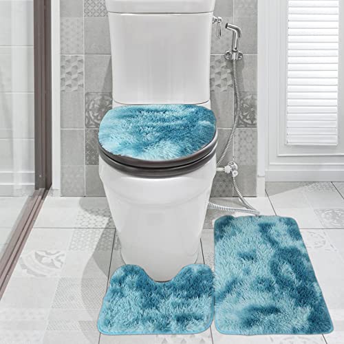 Ensemble de 3 tapis de bain absorbant bleu marine avec abattant - 4