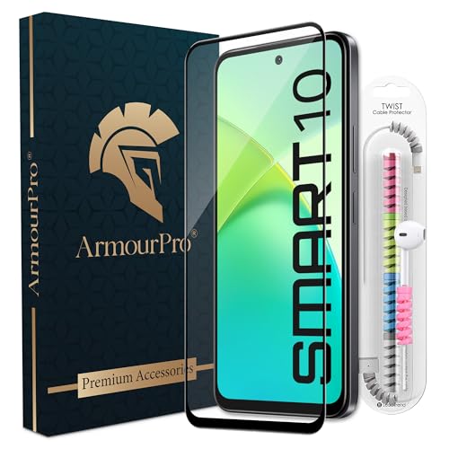 Image of ArmourPro Military Grade Gorilla Tempered Glass Screen Protector Compatible for Infinix Smart 10 5G with Edge to Edge Coverage, Cable Protector and Easy Installation kit (6.67 Inch)