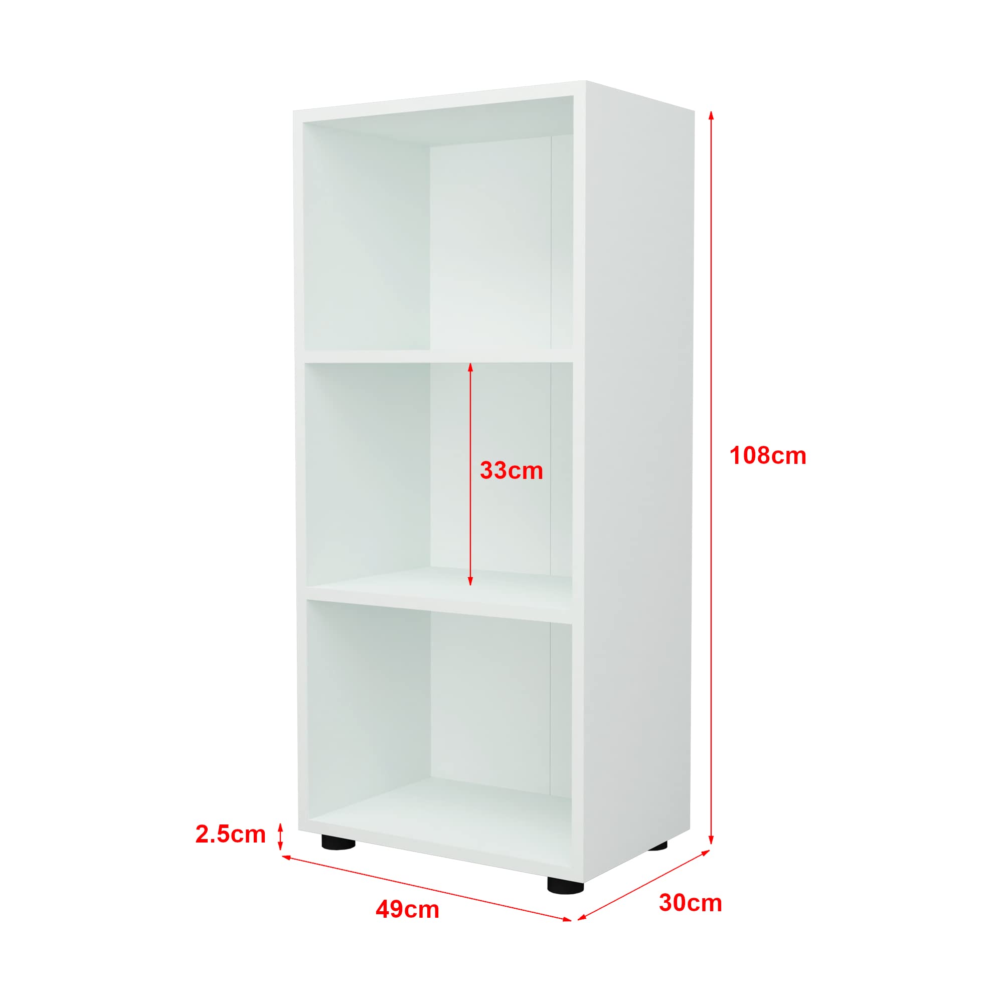 [en.casa] Bibliothèque Design Étagère Autoportante à 3 Niveaux Meuble de Rangement Panneau de Particules 108 x 49 x 30 cm Blanc