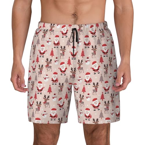 Men's Cute Christmas Holidays Print Quick-Dry Mesh Swim Trunks Stretch Lining Beach Shorts Surfing Summer Vacations Black2