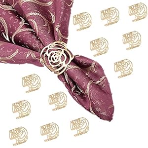 BUYGO O 12 Stks Gouden Servetringen voor Tafel Metalen Servetringen Rose Patroon Servet Ringen Houder voor Kerstmis Bruiloft Party Tafel Decor
