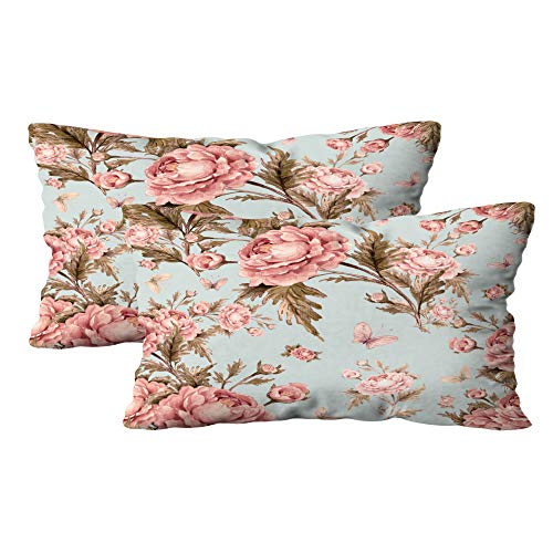 Musesh Couch Pillow Covers Outdoor Pillow Covers Watercolor Pattern Roses Butterflies Beautiful Decoration Trendy Print Set of 2 12X20Inch Square Pillow Cases for Couch Bed Sofa Bedroom Living Room