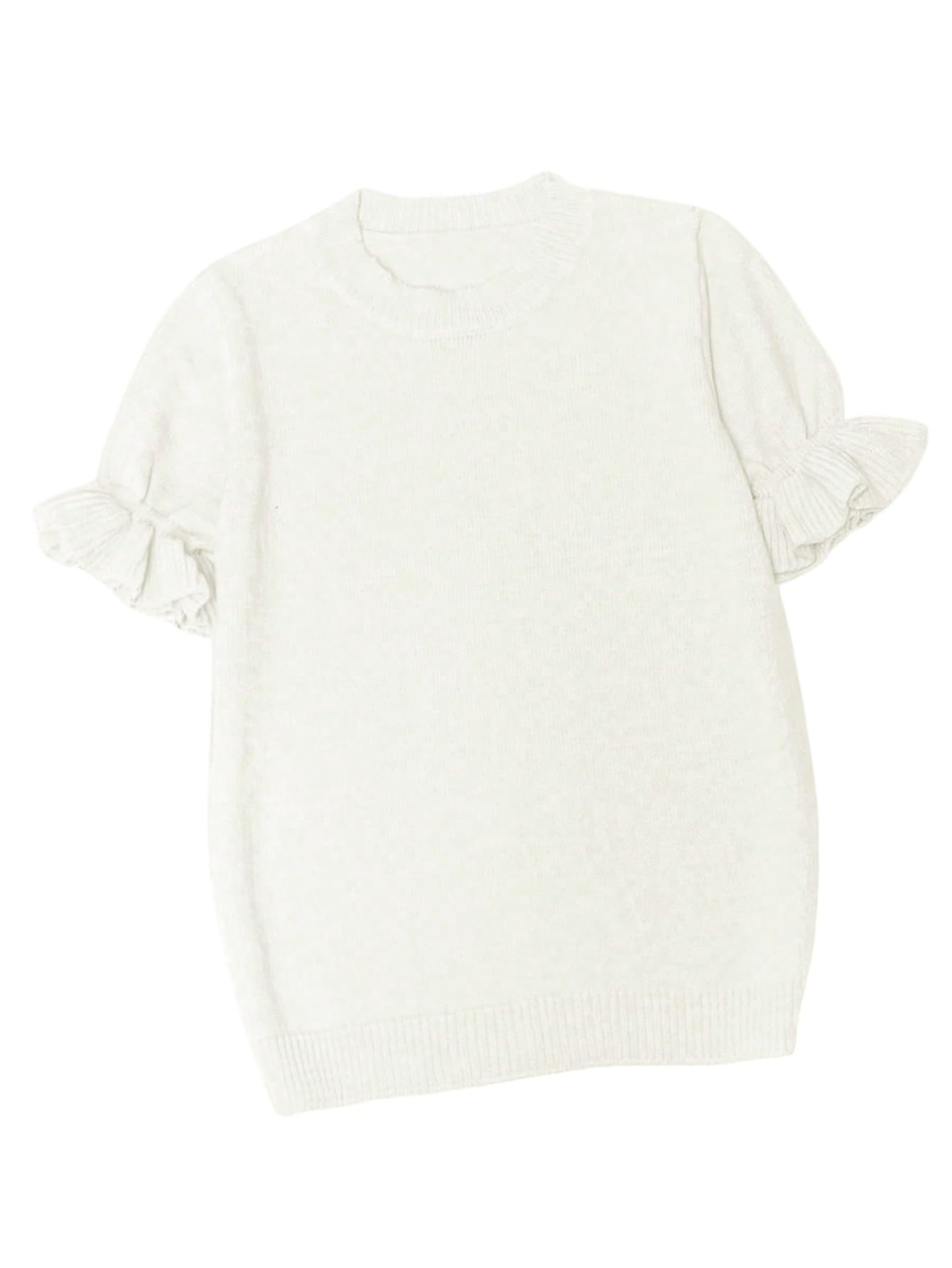 GORGLITTER Maglia da donna a costine, a maniche corte, per autunno e estate, slim fit, con maniche a balze, per il tempo libero, stile casual