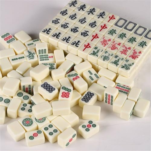 Set de Mahjong chino con caja decorativa y accesorios miniatura 7