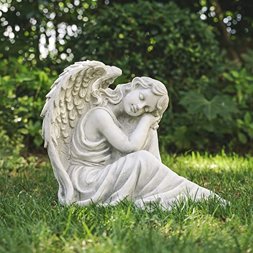 glitzhome Estátua de anjo de descanso escultura de memorail de jardim ao ar livre, 38 cm de altura,