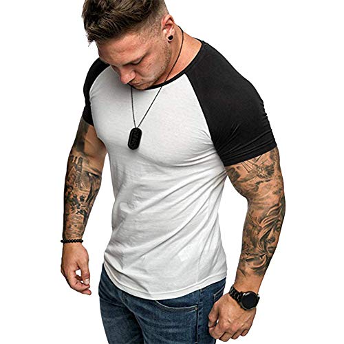 Annystore Fashion Mens T-Shirt Athletic Gym Workout Short Sleeve Muscle Bodybuilding Fitness Cotton Tee White