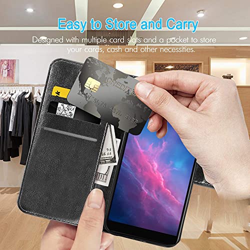 Yjrop For Cloud Stratus C7 Case, With Screen Protector, Pu Leather Wrist Strap Card Slots Shockproof Protective Flip Cover Phone Wallet Case Case For Cloud Mobile Stratus C7, Black #TOP1