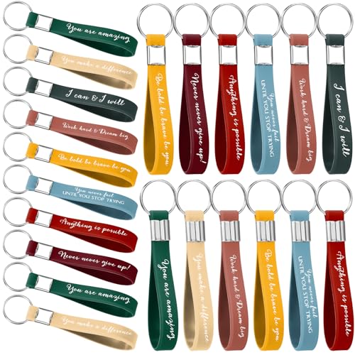 Image of Fumete 24 Pcs Inspirational Keychain Gift Employee Appreciation Gift for Women Motivational Key Rings Thank You Keychain(Joyous Color)