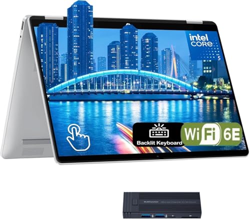 Image of HP OmniBook 5 Flip 2-in-1 Laptop, 14 inch 2K Touchscreen Display, Intel Core 5 120U, 8GB RAM 512GB SSD, Wi-Fi 6E, Bluetooth 5.3, Backlit Keyboard, 256gb 9H Docking Station, Windows 11 Home, Silver