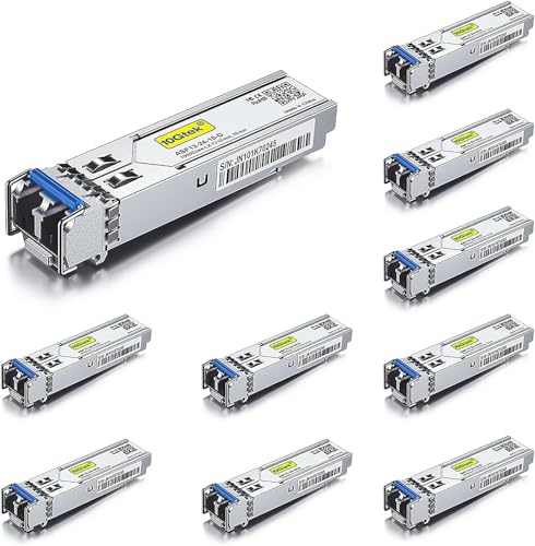 [10 Pack] 1G SFP LX LC Singlemode Module 10km, 1000Base-LX Mini-Gbic Transceiver Compatible for Cisco GLC-LH-SMD, Meraki, Ubiquiti UniFi UF-SM-1G, Mikrotik, Netgear, D-Link, Zyxel and more