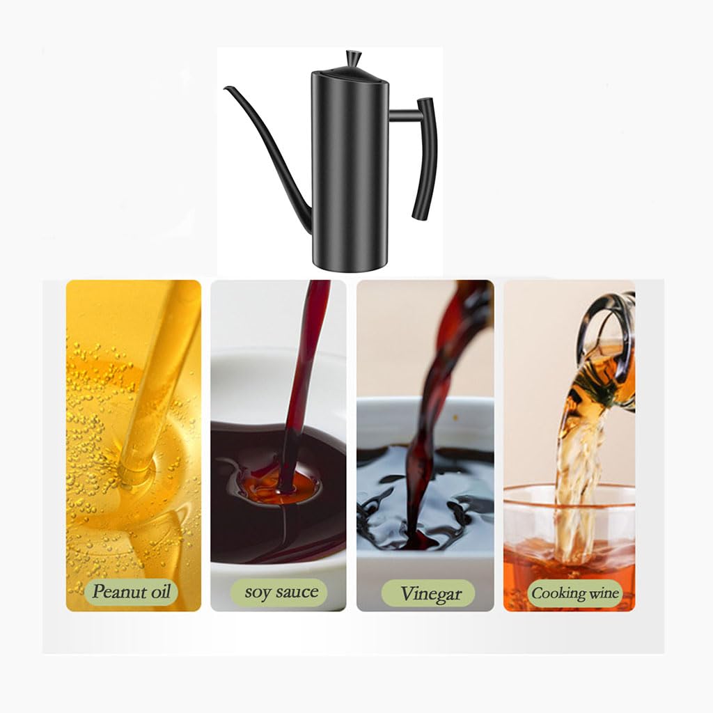 BRYER Olivenölspender Flasche,Edelstahl Auslaufsicherer Öltopf mit tropffreiem Ausgießer Ölkanne Topf Drizzler, Ölspender Küche Vorratsbehälter(Size:1000ML,Color:Schwarz)