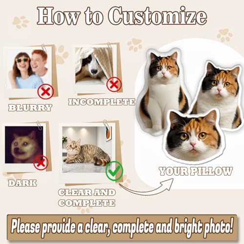 zyinoant Personalisiertes 3D Haustierkissen mit Foto – Individuelles Hundekissen & Katzenkissen – Doppelseitiger HD-Druck – Weiches Geschenk zum Geburtstag, Weihnachten für Tierliebhaber (Stil 1)