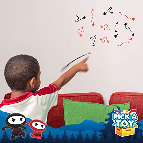 PICK A TOY 12 Pc. Ninja Toys Set with Stretchy Flying Ninjas and Colorful Throwing Stars Slingshots, Flexible and Sticky Elastic, Fun Birthday Party Favors for Boys and Girls - Thumbnail 6