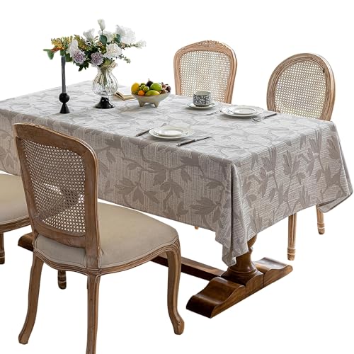 Qubjus Elegant Embossed Jacquard Square Tablecloth with Faux Linen Texture Durable Hemmed Edge Table Cloth Decorative Table Cover for Dining and Party (55''x55'', Magnolia Gray)