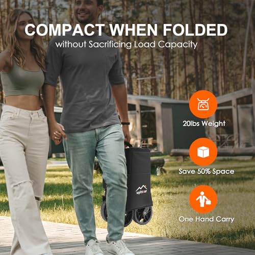 Wagon Cart Heavy Duty Foldable, Collapsible Folding Wagon with Compact Folding Design, Utility Grocery Wagon with Side Pocket and Brakes for Shopping, Sports, Camping and Garden - Image 3