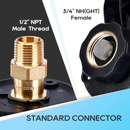 Image of RVGUARD RV City Water Inlet, 3 /4 inch NH Female to 1 /2 inch NPT Male City Water Fill Inlet Flange Brass with Check Valve for RV, Camper, Trailer, Marine (Black S) (Pack of 2)
