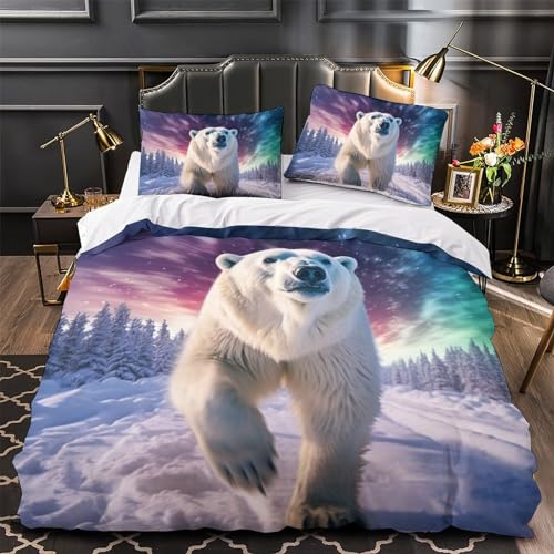 Parure de lit ours polaire 3D en microfibre zippée douce et durable